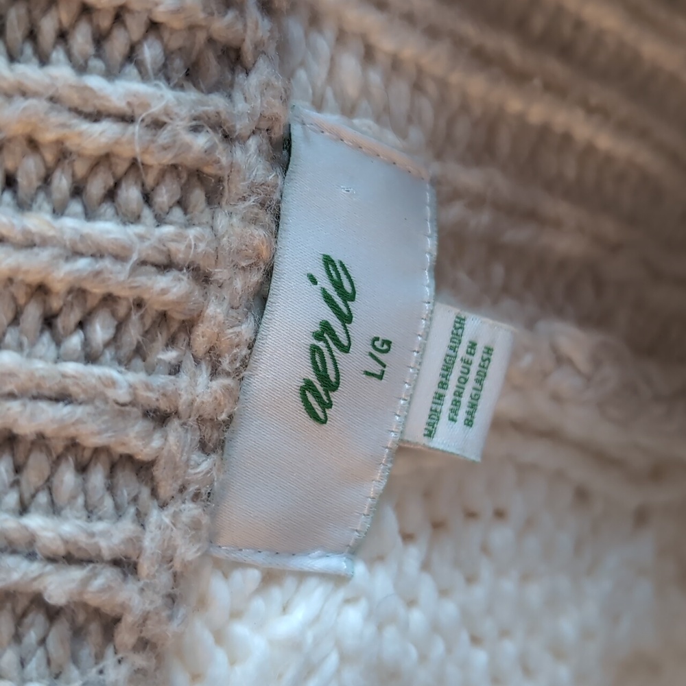 Aerie Cable Knit Sweater - Cream and Tan - Picture 2 of 5